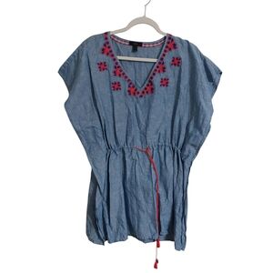 J. Crew Light Blue Tunic with Red Accents